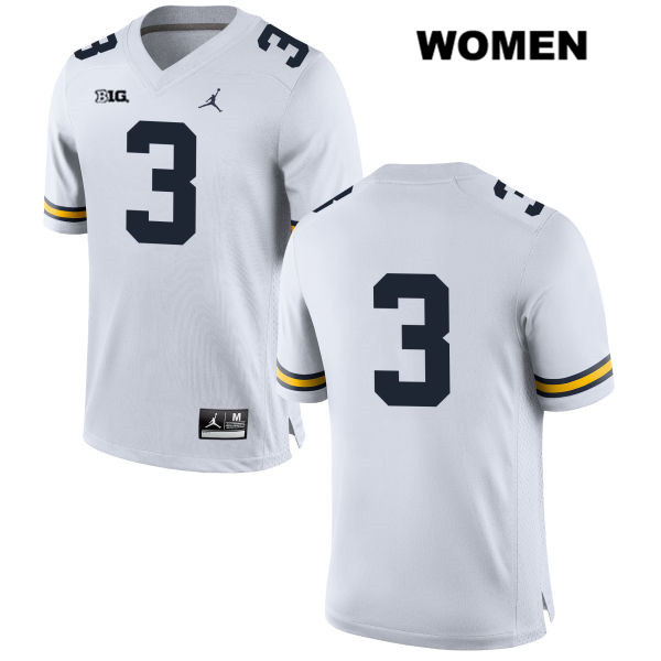 Women's NCAA Michigan Wolverines Brad Robbins #3 No Name White Jordan Brand Authentic Stitched Football College Jersey FY25T41NJ